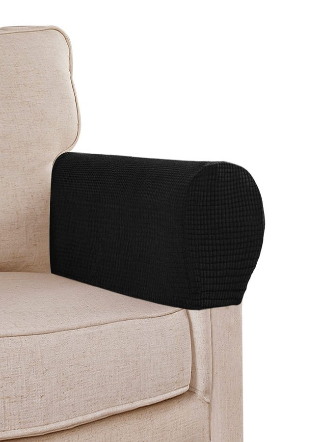 L.VICTEX Stretch Sofa Arm Covers Spandex Jacquard Anti-Slip Couch Armrest Protector for Sofa Couch Chair Recliner, Set of 2, Black - Image 1